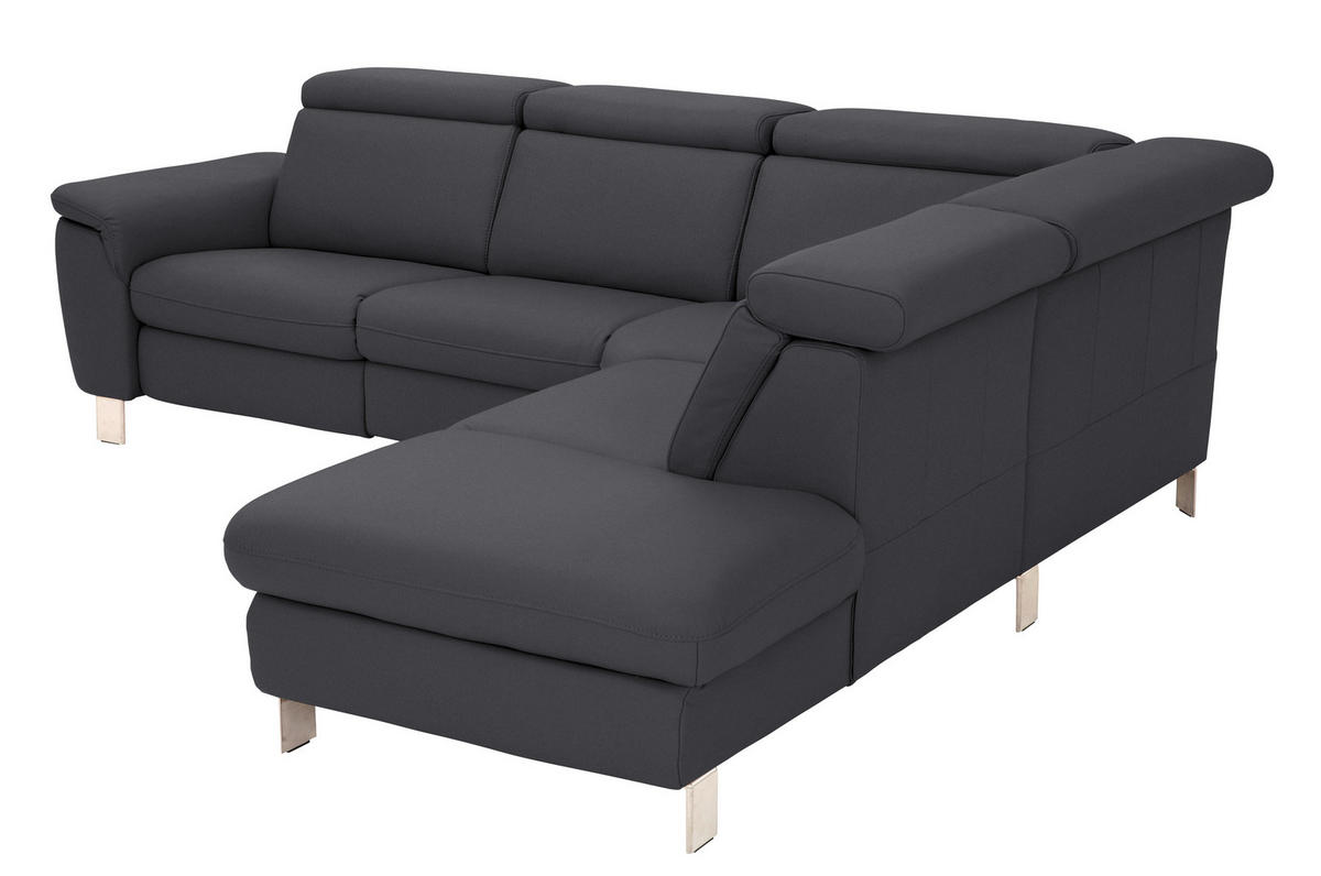 ECKSOFA in Echtleder Schwarz  - Alufarben/Schwarz, Design, Leder/Metall (271/239cm) - Cantus