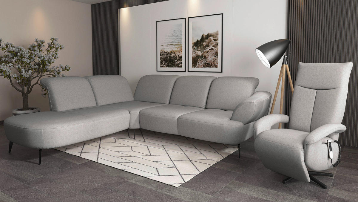 ECKSOFA in Flachgewebe Hellgrau  - Hellgrau/Schwarz, Modern, Textil/Metall (270/302cm) - Sit & More
