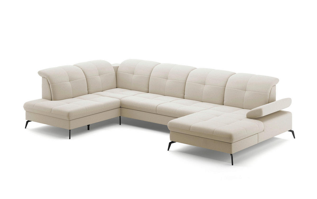WOHNLANDSCHAFT in Flachgewebe Creme  - Creme/Schwarz, Konventionell, Textil/Metall (231/357/185cm) - Sit & More