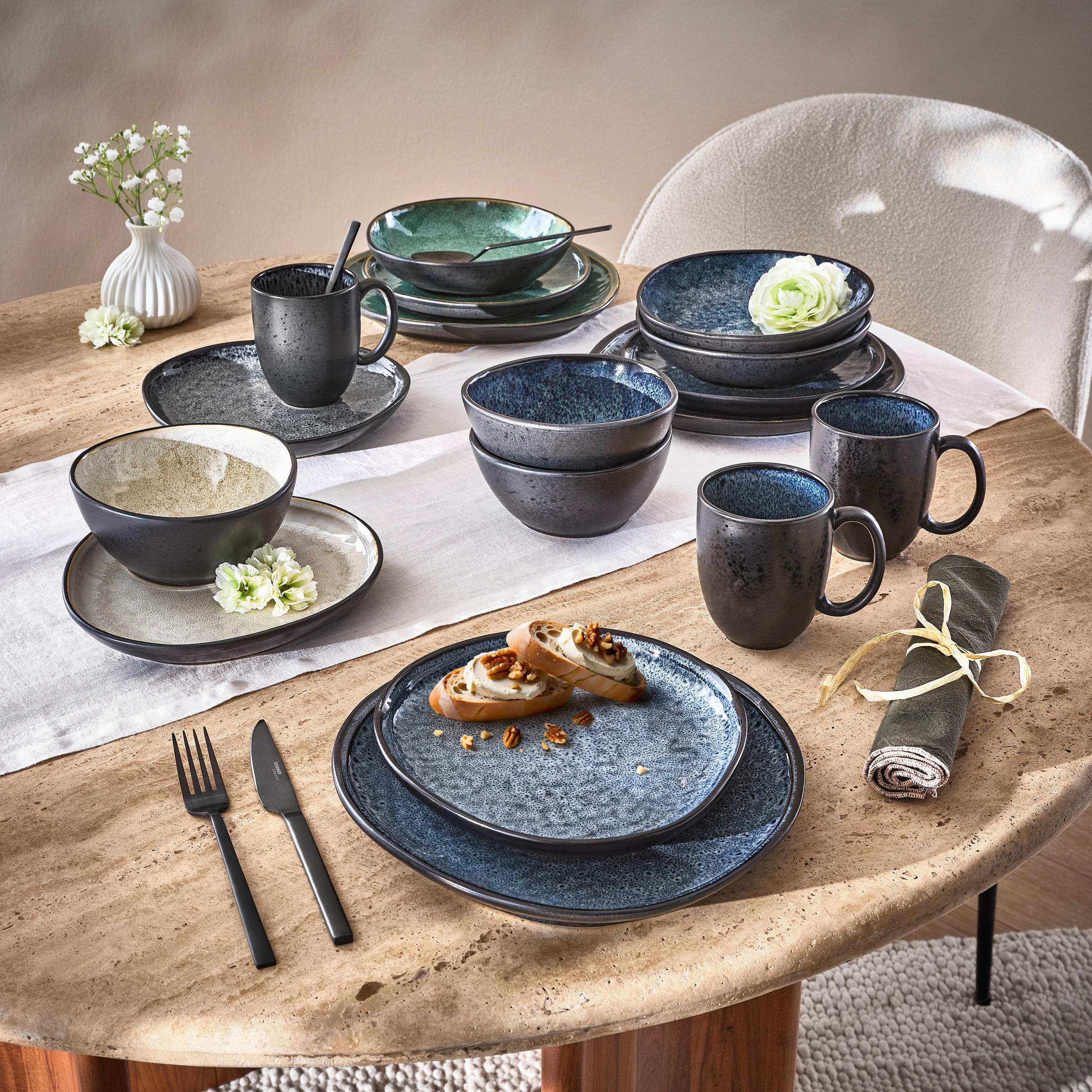KOMBISERVICE Blau SØREN BLUE 10-teilig 2 Personen  - Blau, Trend, Keramik - Novel