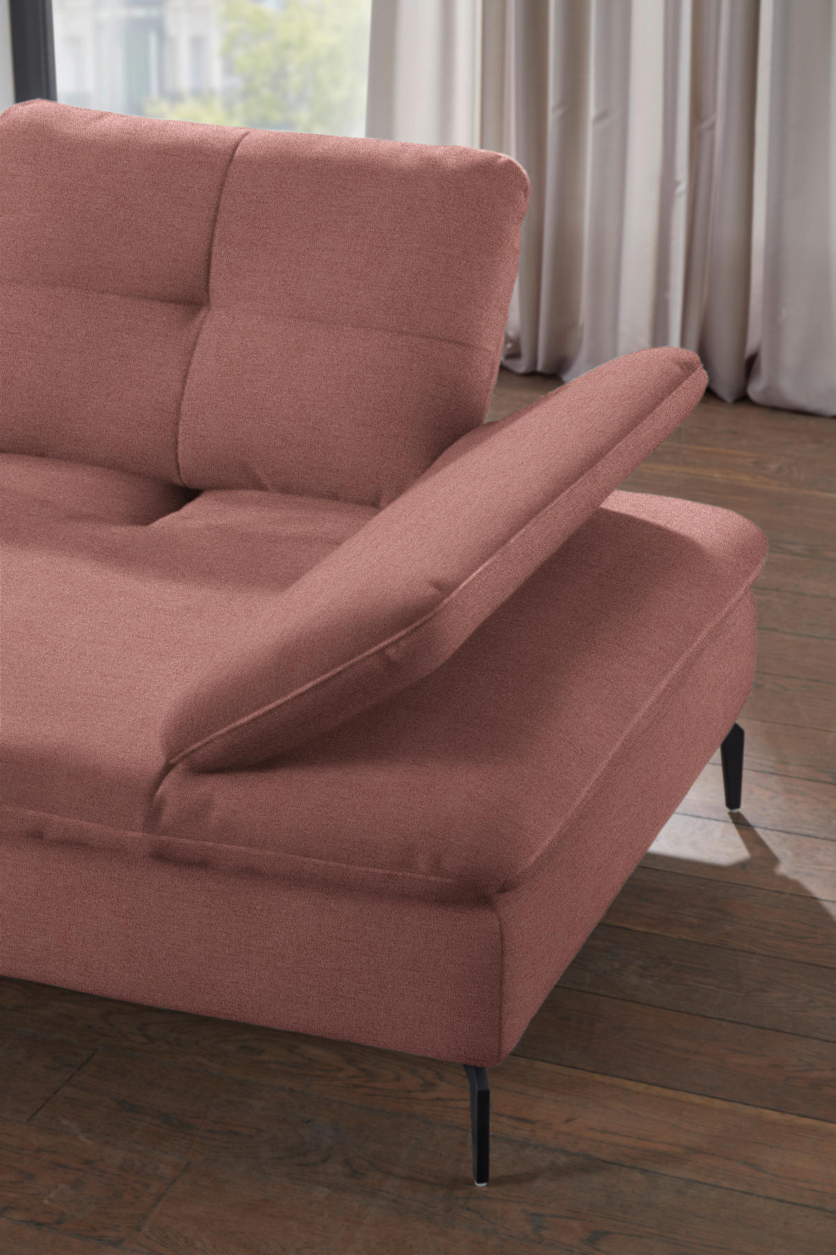 ECKSOFA in Flachgewebe Altrosa  - Schwarz/Altrosa, Design, Textil/Metall (157/344cm) - Chilliano