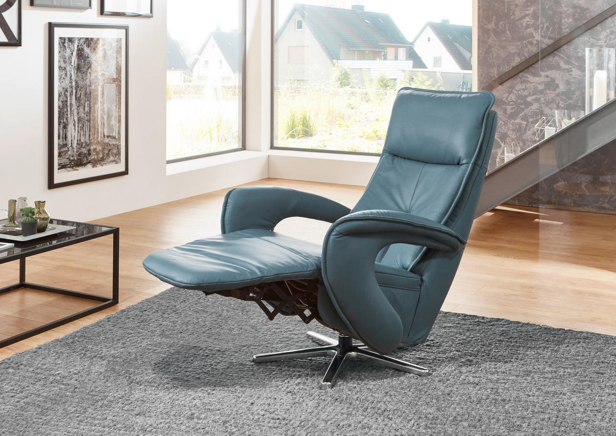 RELAXSESSEL in Leder Anthrazit  - Edelstahlfarben/Anthrazit, Design, Leder/Metall (77/110/87cm) - Valdera