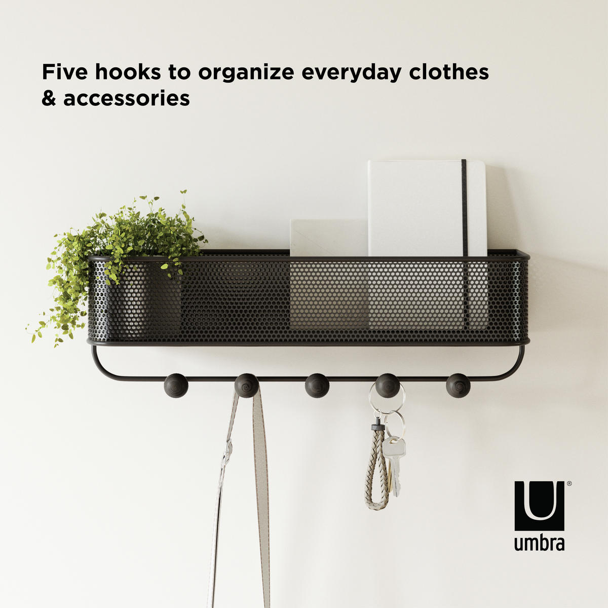 VISEČI ORGANIZATOR         9/9/32 cm            - črna/rjava, Basics, kovina (9/9/32cm) - Umbra