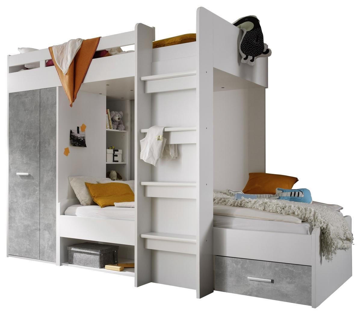 ETAGENBETT - Hellgrau/Weiß, MODERN, Holzwerkstoff (90/200cm) - MID.YOU