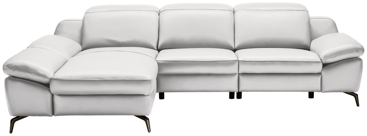 ECKSOFA in Echtleder Weiß  183/286 cm  - Schwarz/Weiß, Design, Leder/Metall (183/286cm) - Celina Home
