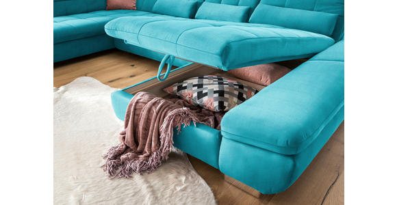 WOHNLANDSCHAFT  in Mikrofaser Türkis  - Türkis/Chromfarben, Design, Kunststoff/Textil (211/350/204cm) - Xora