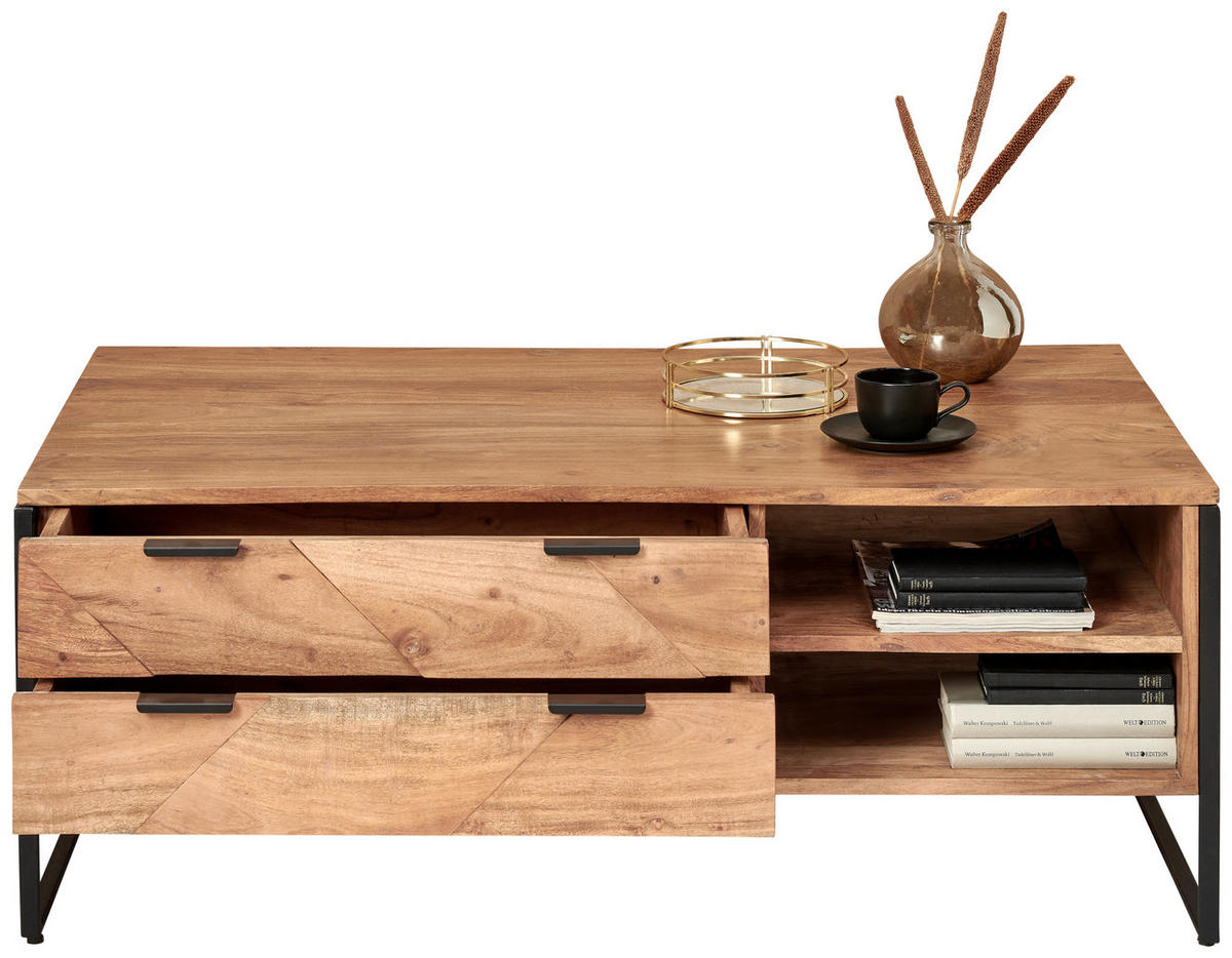COUCHTISCH Akazie Hartholz 118/70/45 cm rechteckig Schwarz, Akaziefarben  - Schwarz/Akaziefarben, Trend, Holz/Metall (118/70/45cm) - Ambia Home