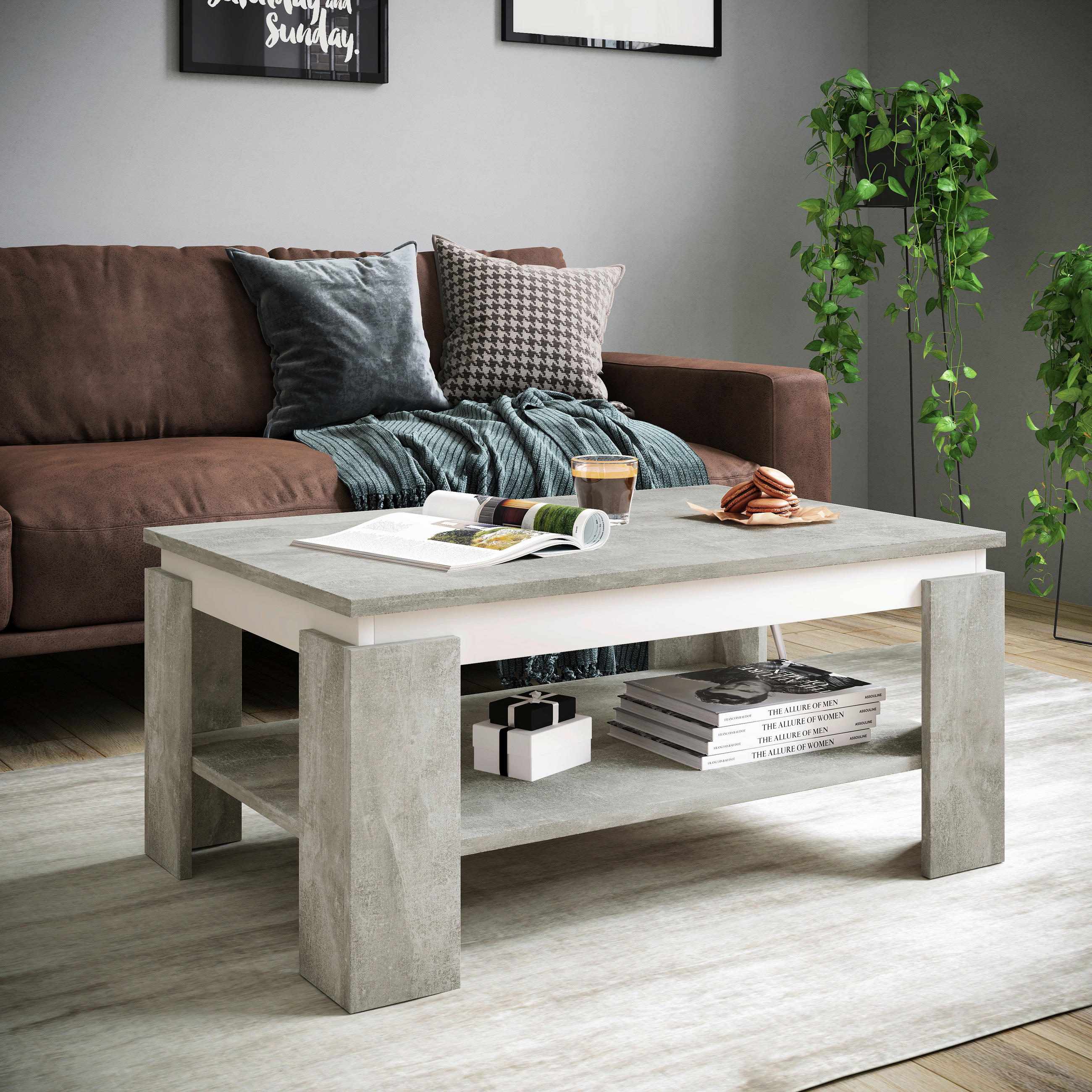 COUCHTISCH 90/60,5/41,5 cm rechteckig Grau, Weiß  - Weiß/Grau, KONVENTIONELL, Holzwerkstoff (90/60,5/41,5cm) - Boxxx