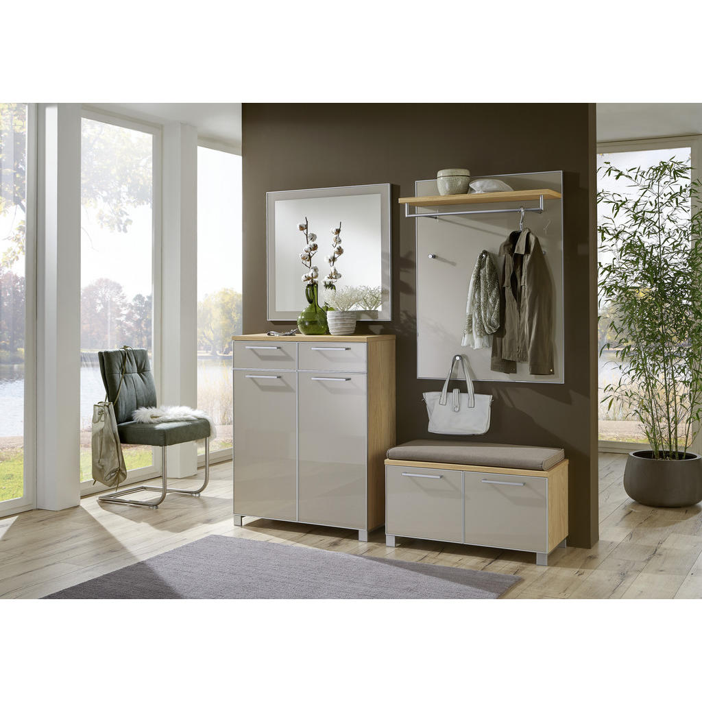 Thumbnail - Xxxl Garderobenbank Santina, Taupe, Eiche, Metall, Eiche, furniert, 1-Sitzer, 84x45x37 cm, Goldenes M, Made in Germany, ...