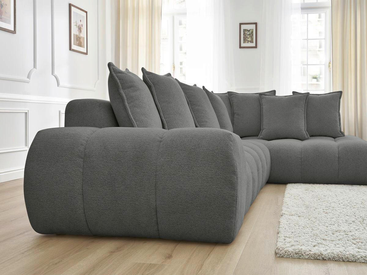 ECKSOFA Ottomane rechts  EVEREST Dunkelgrau Flachgewebe  - Dunkelgrau/Schwarz, MODERN, Kunststoff/Textil (352/210cm)
