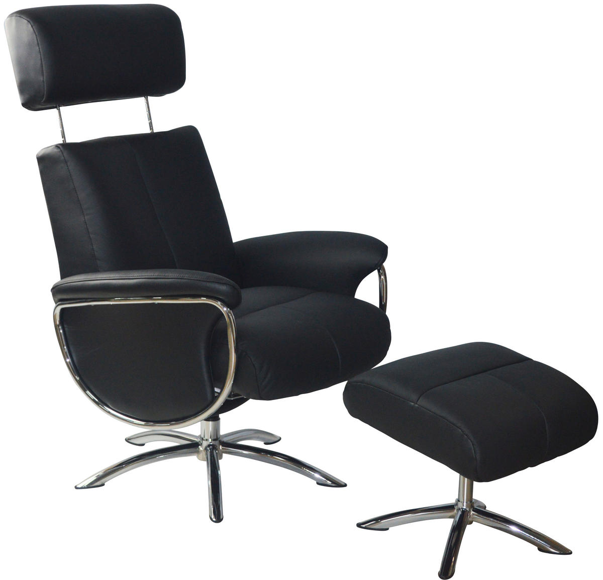 POČIVALNIK S PODNOŽNIKOM,  črna tekstil, usnje - barve kroma/črna, Design, tekstil/usnje (77,50/107-90/85-109cm) - Xora