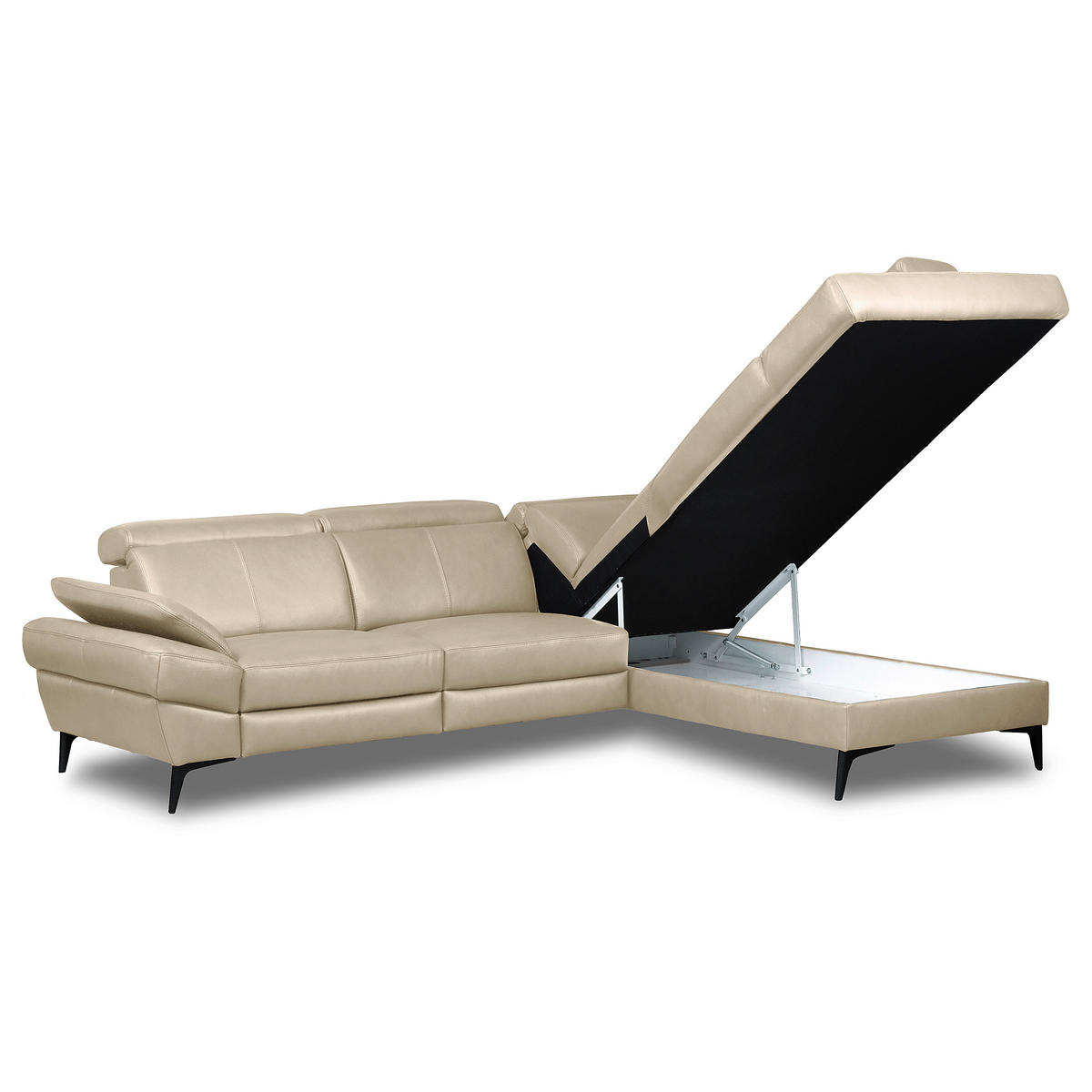 ECKSOFA Lederlook Echtleder Grau  - Schwarz/Grau, Design, Leder/Textil (264/211cm) - Livetastic
