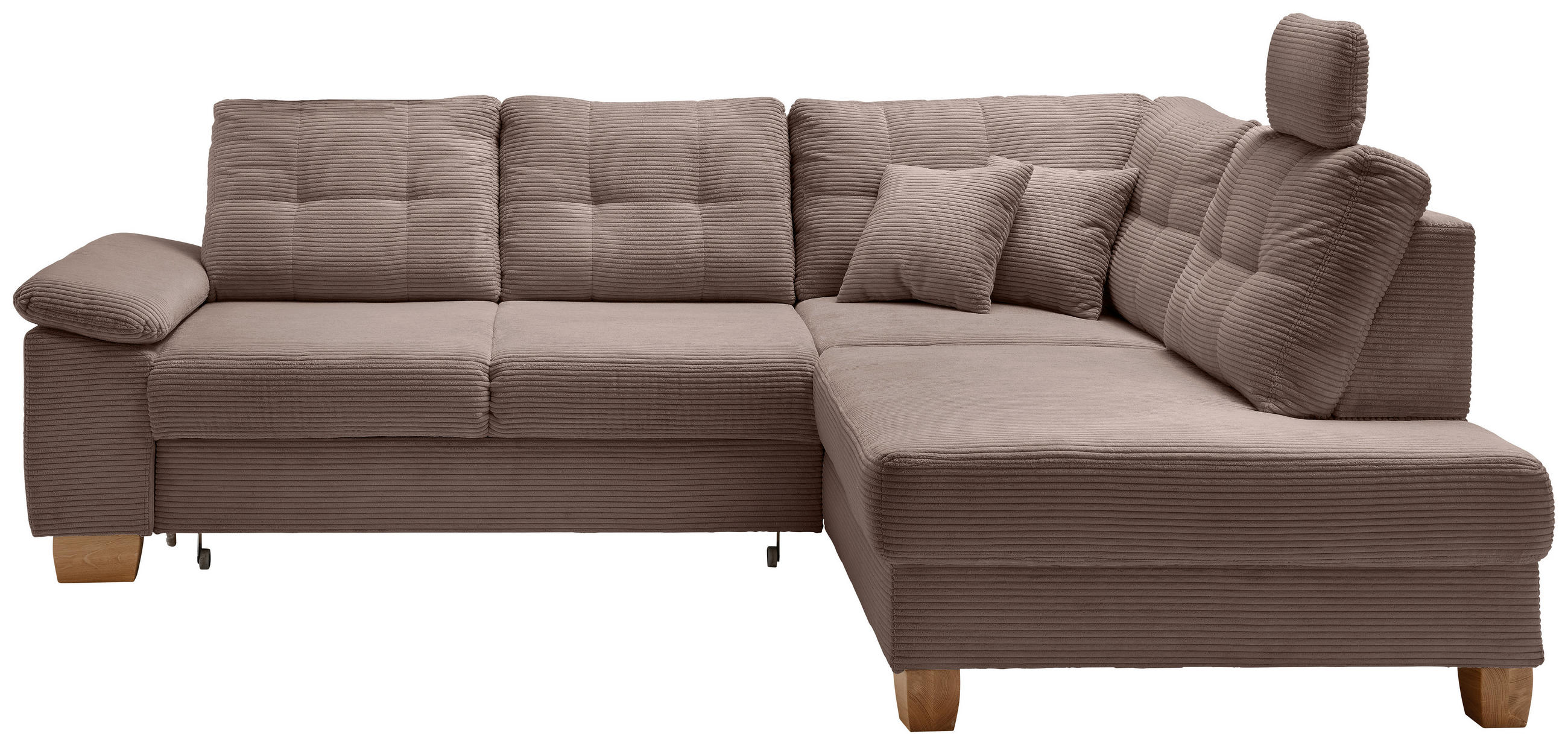 ECKSOFA Graubraun Cord  - Graubraun/Naturfarben, MODERN, Holz/Textil (274/206cm) - Livetastic