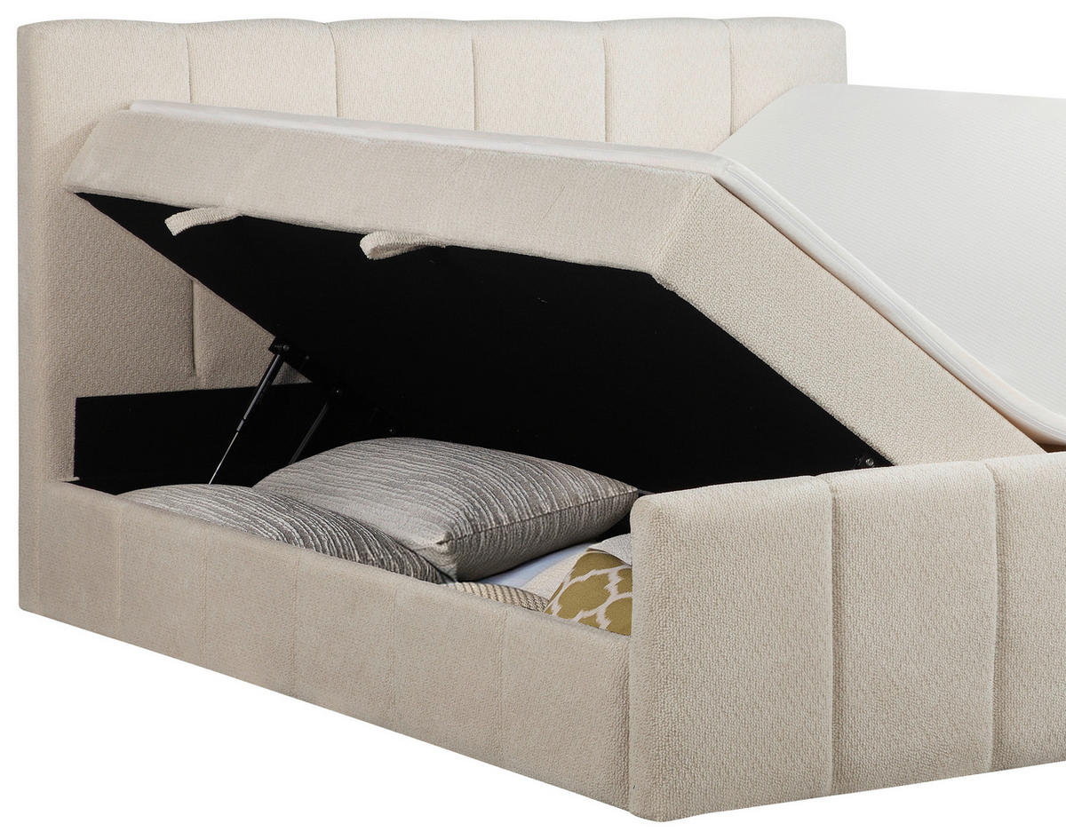 BOXBETT 180/200 cm,  in Beige, gepolstertes Kopfteil, Bettkasten, Topper, Matratzen, H3 + H3 = fest  - Beige/Schwarz, Basics, Kunststoff/Textil (180/200cm) - Chameo