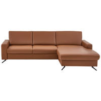 ECKSOFA Beldomo premium in Echtleder Cognac  267/165 cm  - Cognac/Schwarz, Design, Leder/Metall (267/165cm) - Lomoco