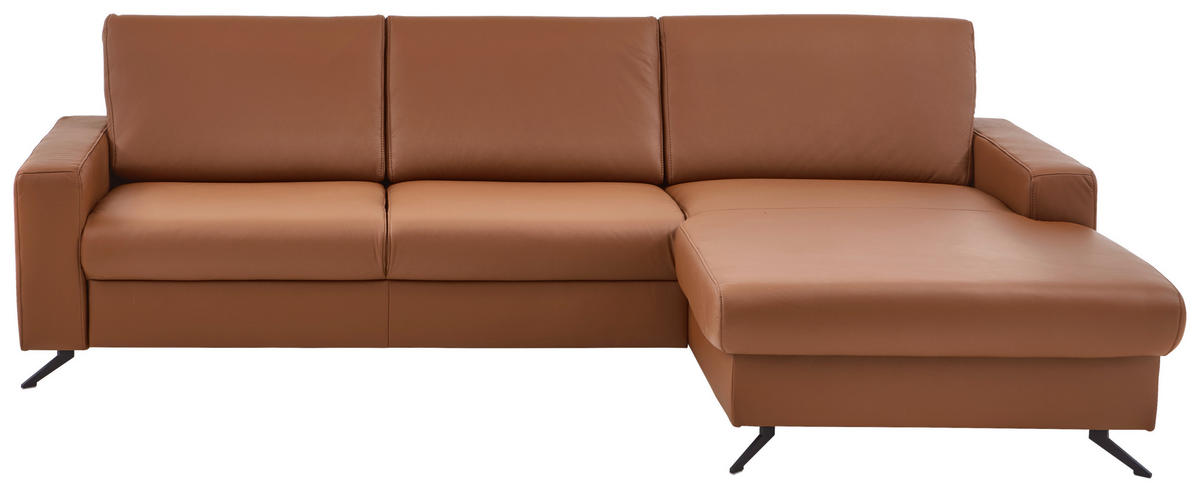 ECKSOFA Beldomo premium in Echtleder Cognac  267/165 cm  - Cognac/Schwarz, Design, Leder/Metall (267/165cm) - Lomoco