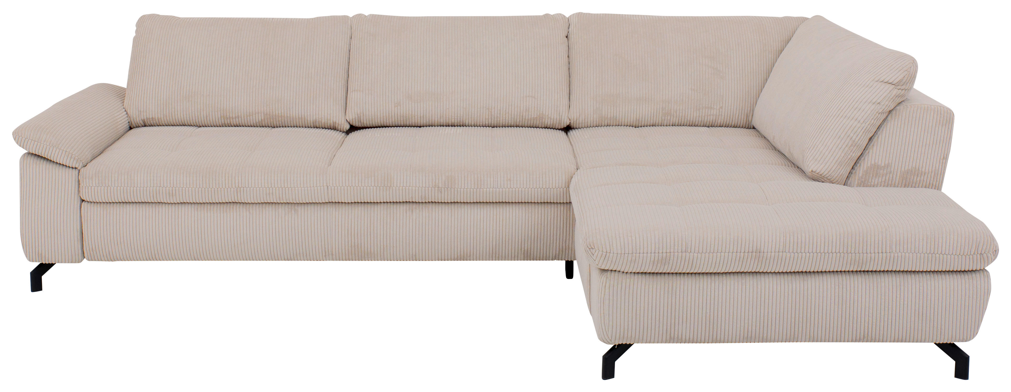 ECKSOFA in Cord, Velours Ecru  - Ecru/Schwarz, Design, Textil/Metall (291/197cm) - Beldomo Style