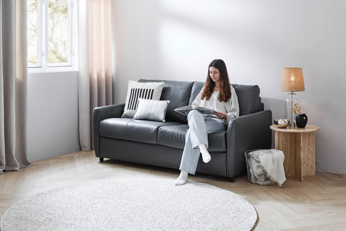 SCHLAFSOFA Lederlook Dunkelgrau  - Dunkelgrau/Schwarz, Design, Textil (184/91/99cm) - Xora