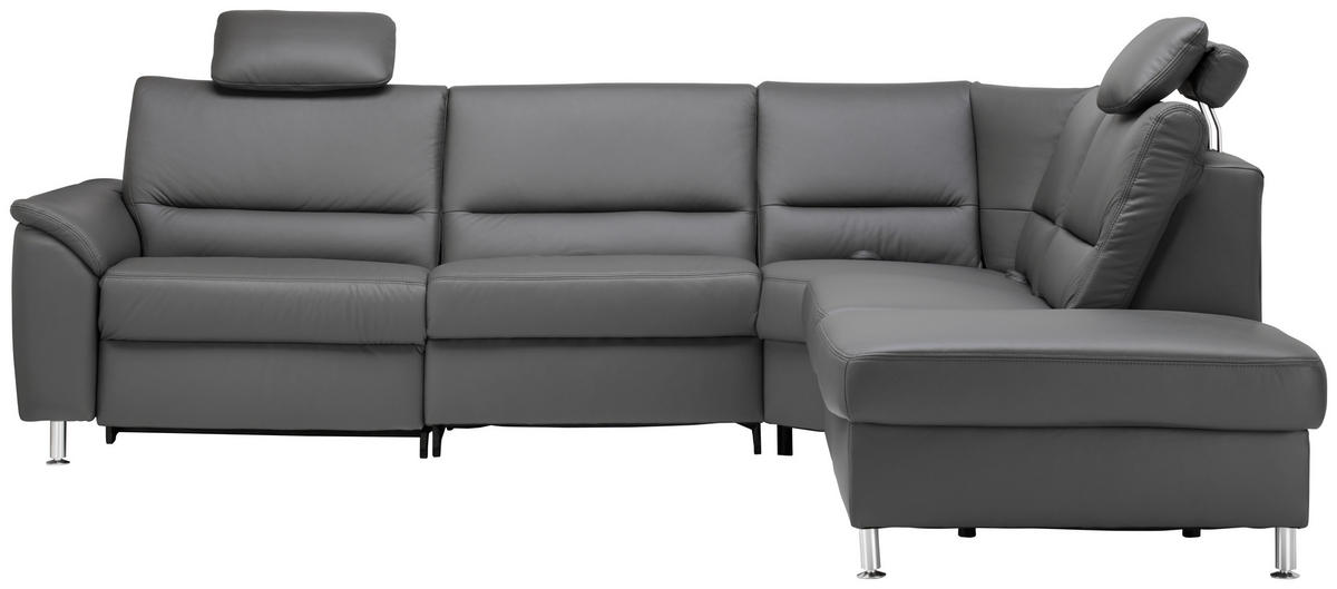 ECKSOFA in Echtleder Grau  - Alufarben/Grau, Konventionell, Leder/Metall (290/249cm) - Beldomo Premium