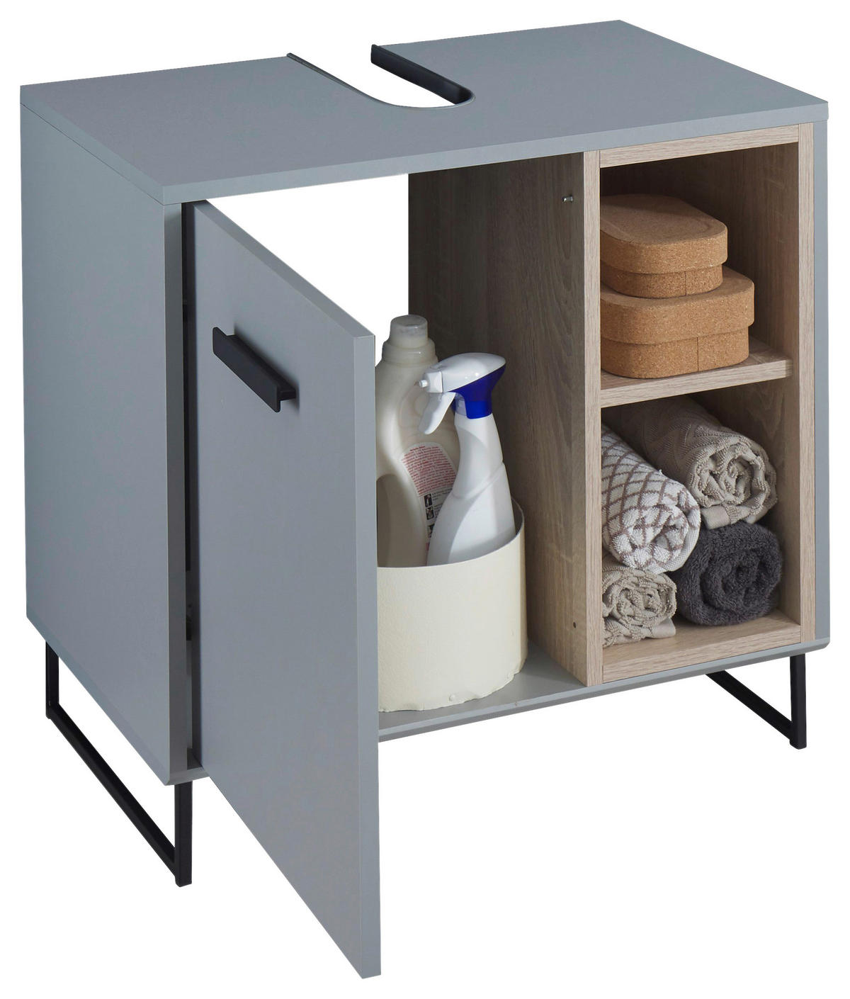 WASCHBECKENUNTERSCHRANK 65/60,5/38 cm  - Schwarz/Grau, Natur, Holzwerkstoff/Kunststoff (65/60,5/38cm) - home24