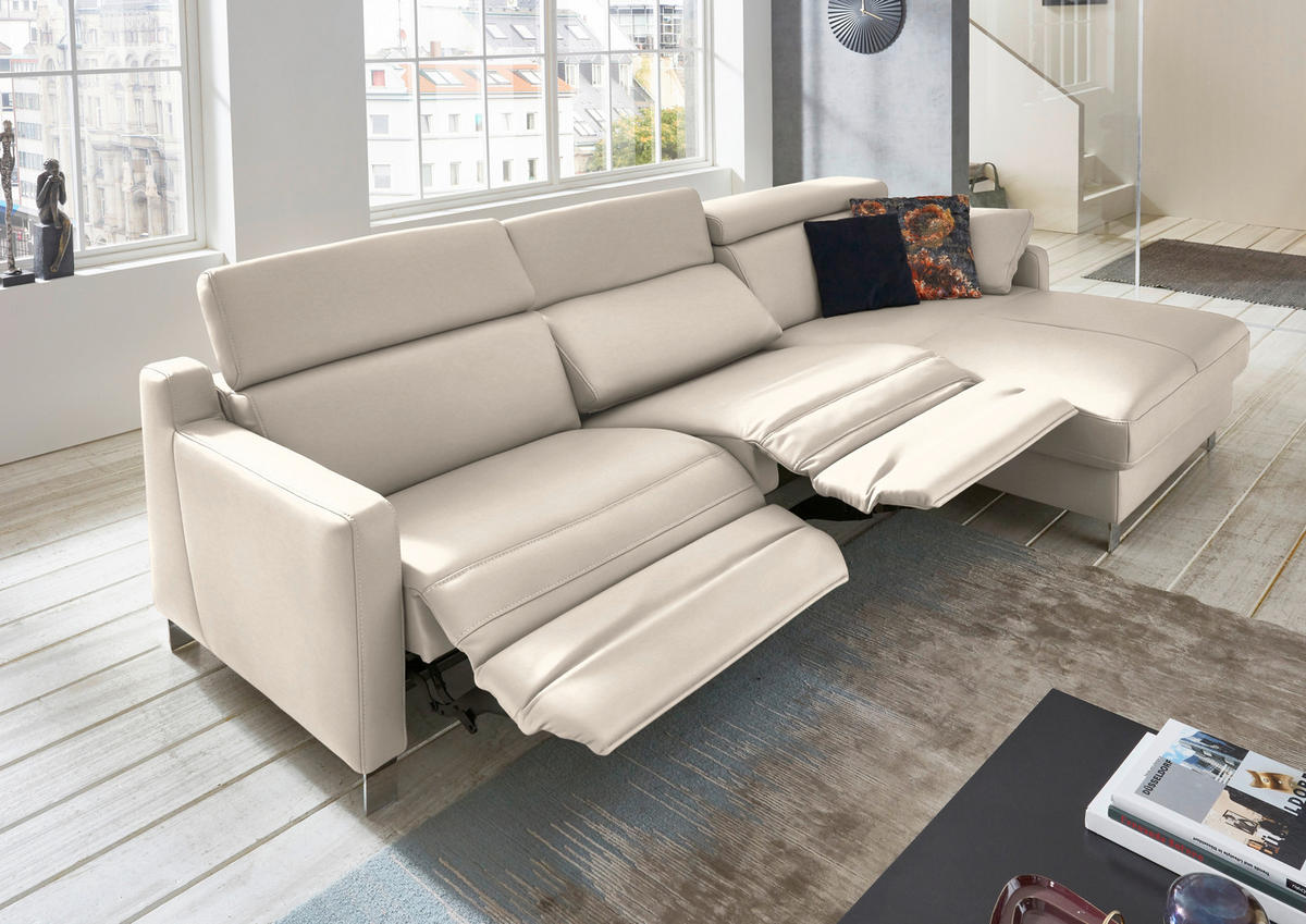ECKSOFA in Echtleder Greige  - Chromfarben/Greige, Design, Leder/Metall (291/176cm) - Valdera