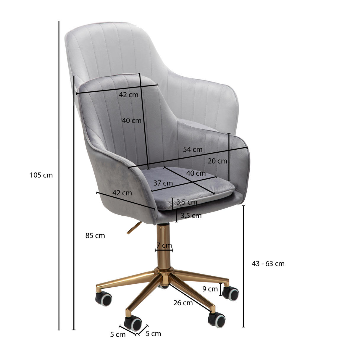 OTOČNÁ STOLIČKA, zamat, sivá - sivá/zlatá, Konventionell, kov/textil (54/105/52cm) - MID.YOU