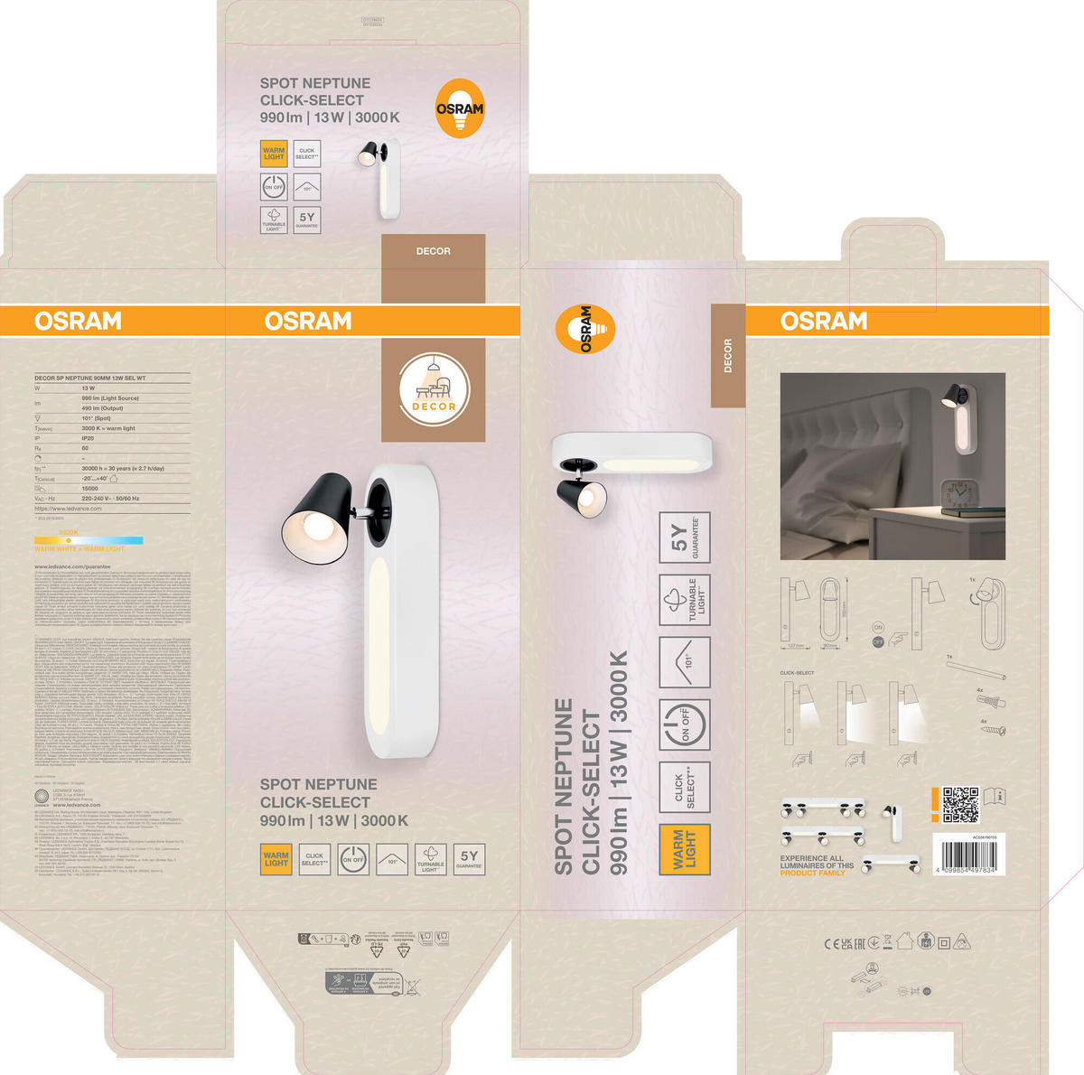 LED-WANDLEUCHTE 9/13,7/30 cm   - Weiß, Design, Kunststoff/Metall (9/13,7/30cm) - Osram