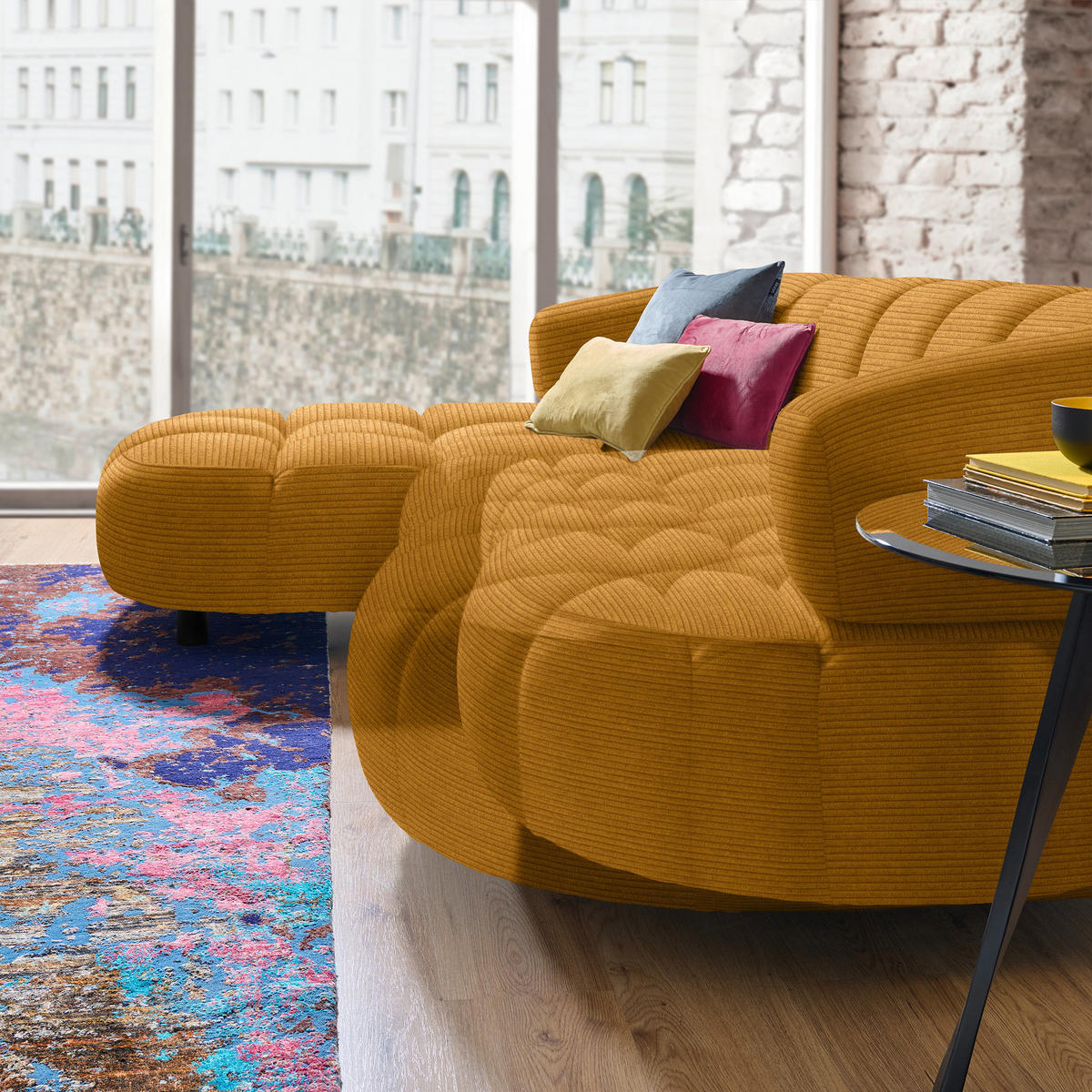 ECKSOFA in Cord, Velours Currygelb  183/284 cm  - Currygelb/Schwarz, Design, Holz/Textil (183/284cm) - Welnova