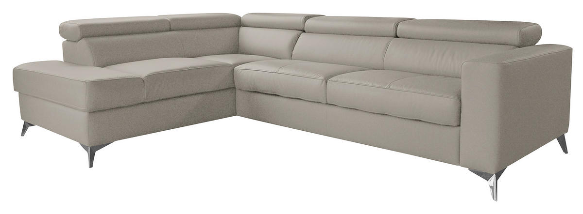 ECKSOFA MONDO Hellgrau Echtleder Lederlook  - Chromfarben/Hellgrau, Design, Leder/Textil (208/286cm) - Livetastic