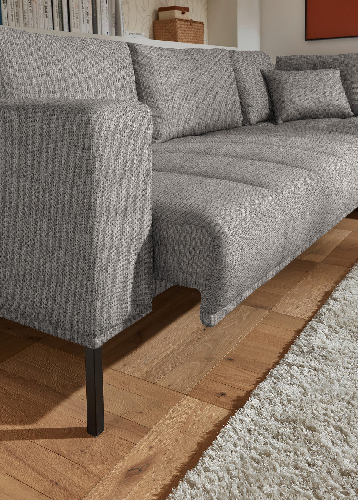 ECKSOFA  in Flachgewebe Greige  308/270 cm  - Greige/Schwarz, Design, Textil/Metall (308/270cm) - Pure Home Lifestyle