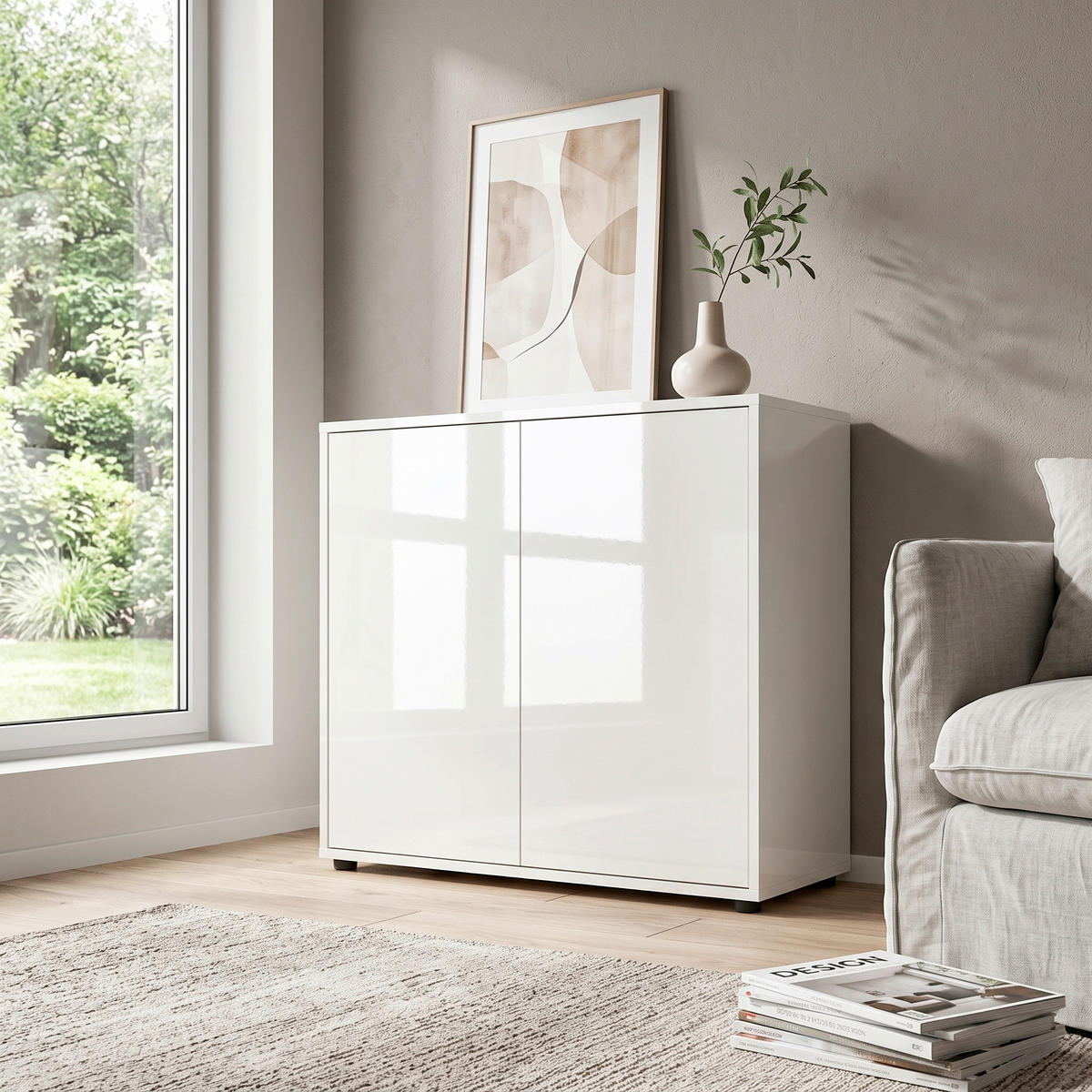 KOMMODE Mailand Typ 4, 79/73/33 cm,  - Weiß Hochglanz/Schwarz, MODERN, Holzwerkstoff/Kunststoff (79/73/33cm) - MID.YOU