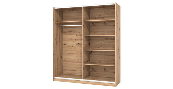 SCHWEBETÜRENSCHRANK 2-türig Schwarz, Eichefarben - Eichefarben/Schwarz, Basics, Glas/Holzwerkstoff (179/210/62,5cm) - Xora
