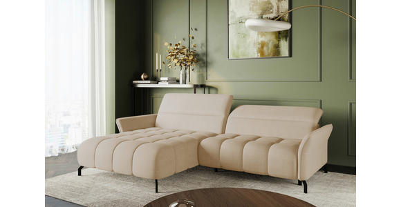 ECKSOFA Beige Flachgewebe Rücken echt, Kopfteilverstellung, Sitztiefenverstellung  - Beige/Schwarz, KONVENTIONELL, Textil/Metall (175/272cm) - Carryhome
