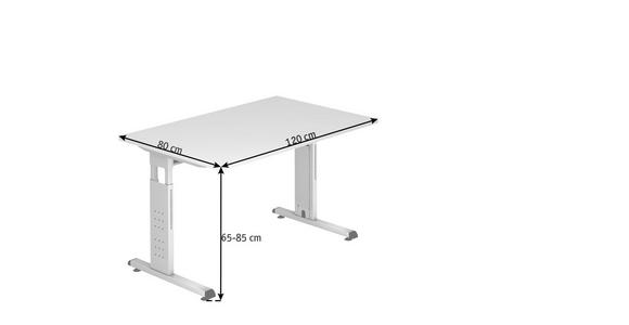 SCHREIBTISCH höhenverstellbar  - Silberfarben/Weiß, KONVENTIONELL, Holzwerkstoff/Metall (120/80/65-85cm) - Venda