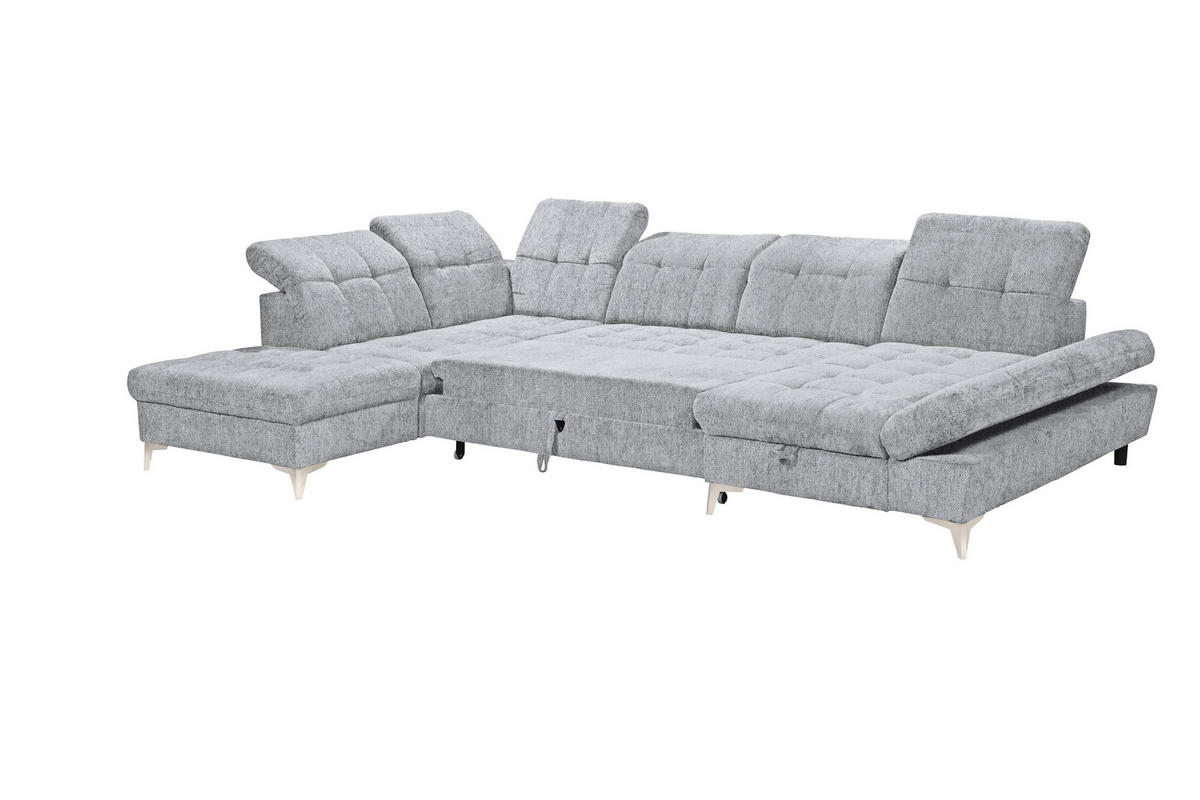 WOHNLANDSCHAFT Mikrovelours Hellgrau  - Kaschmir/Hellgrau, Modern, Kunststoff/Textil (245/348/168cm) - MID.YOU
