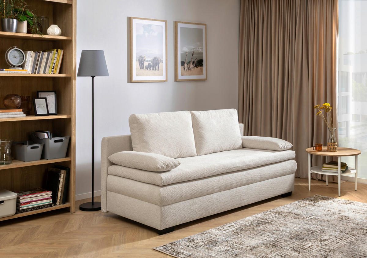SCHLAFSOFA  mit Liegefunktion, Schlafen auf Sitzhöhe, Rücken echt Struktur Beige  - Beige/Schwarz, KONVENTIONELL, Kunststoff/Textil (195/93/83cm) - Carryhome