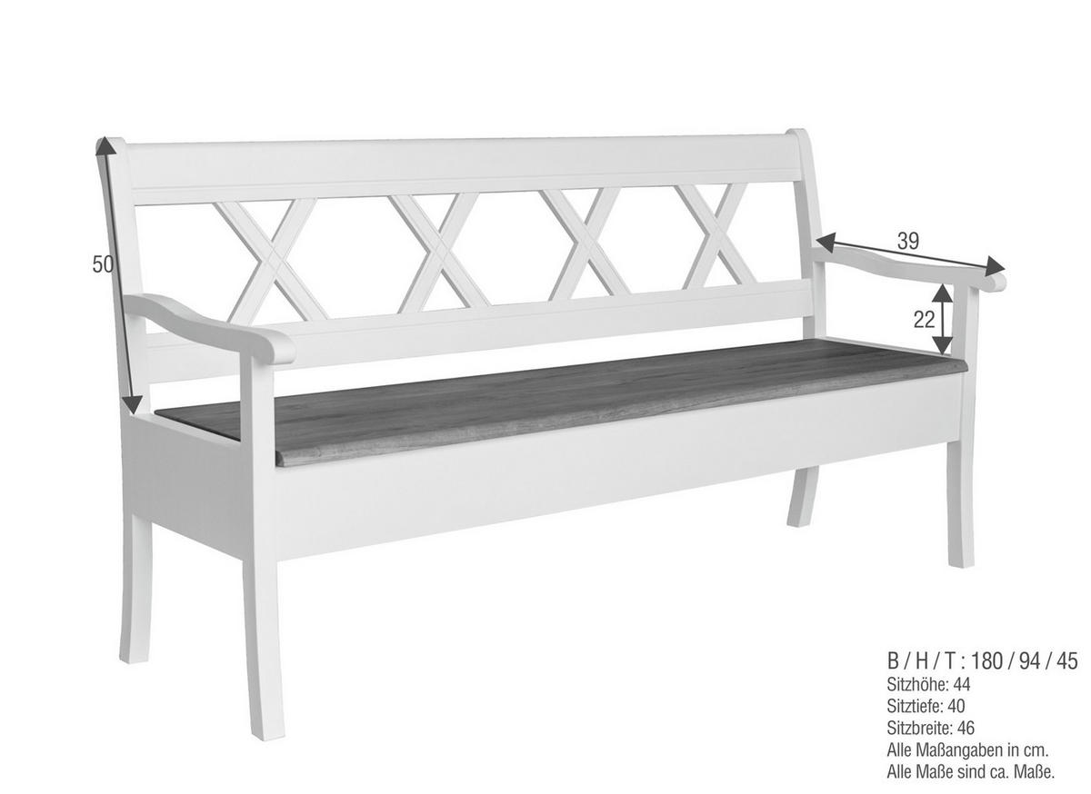 SITZBANK 180/0/0 cm Weiß Kiefer massiv  - Eichefarben/Weiß, Design, Holz (180/0/0cm) - Livetastic