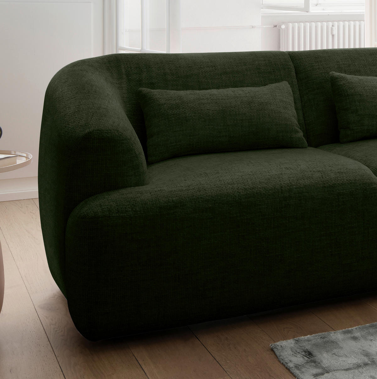ECKSOFA in Struktur Dunkelgrün  - Dunkelgrün/Schwarz, Modern, Kunststoff/Textil (256/160cm) - Livetastic