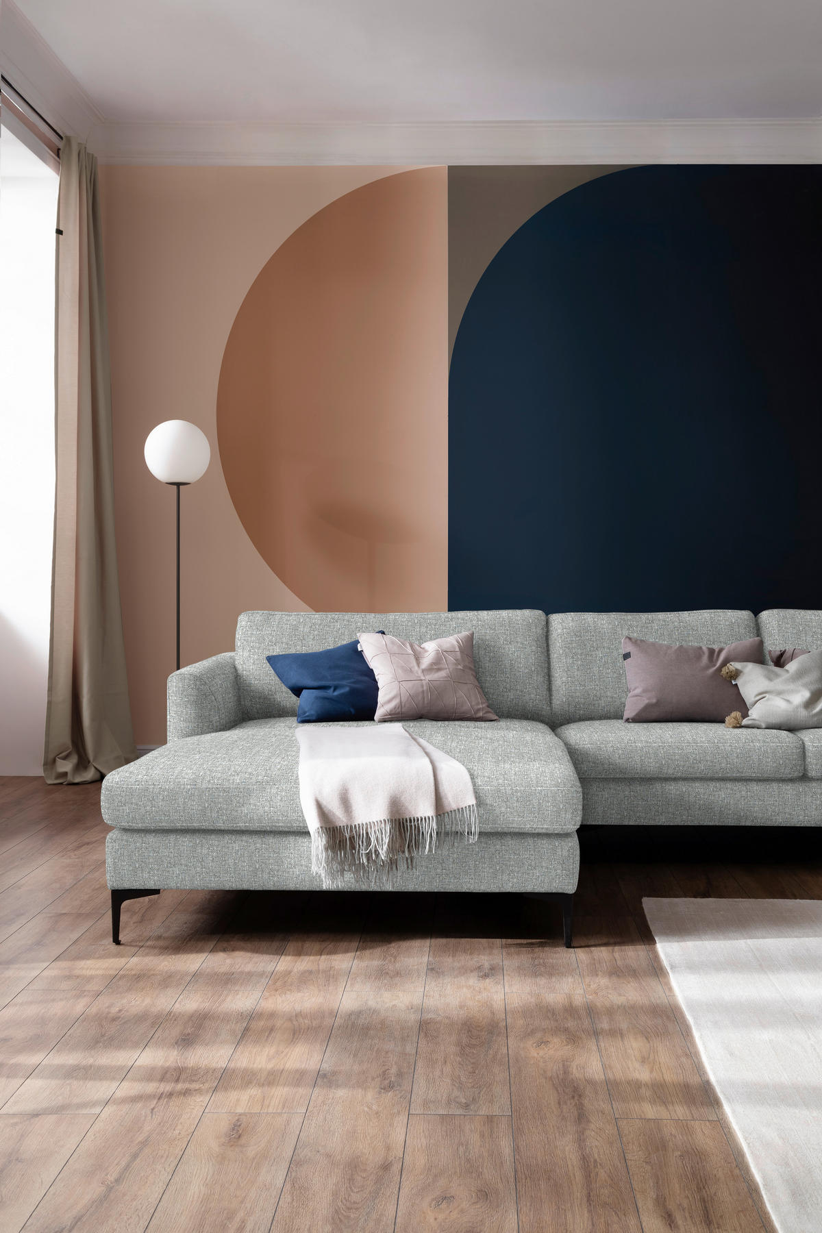 ECKSOFA in Flachgewebe Hellgrau  195/310 cm  - Hellgrau/Schwarz, Design, Textil/Metall (195/310cm) - Schöner Wohnen
