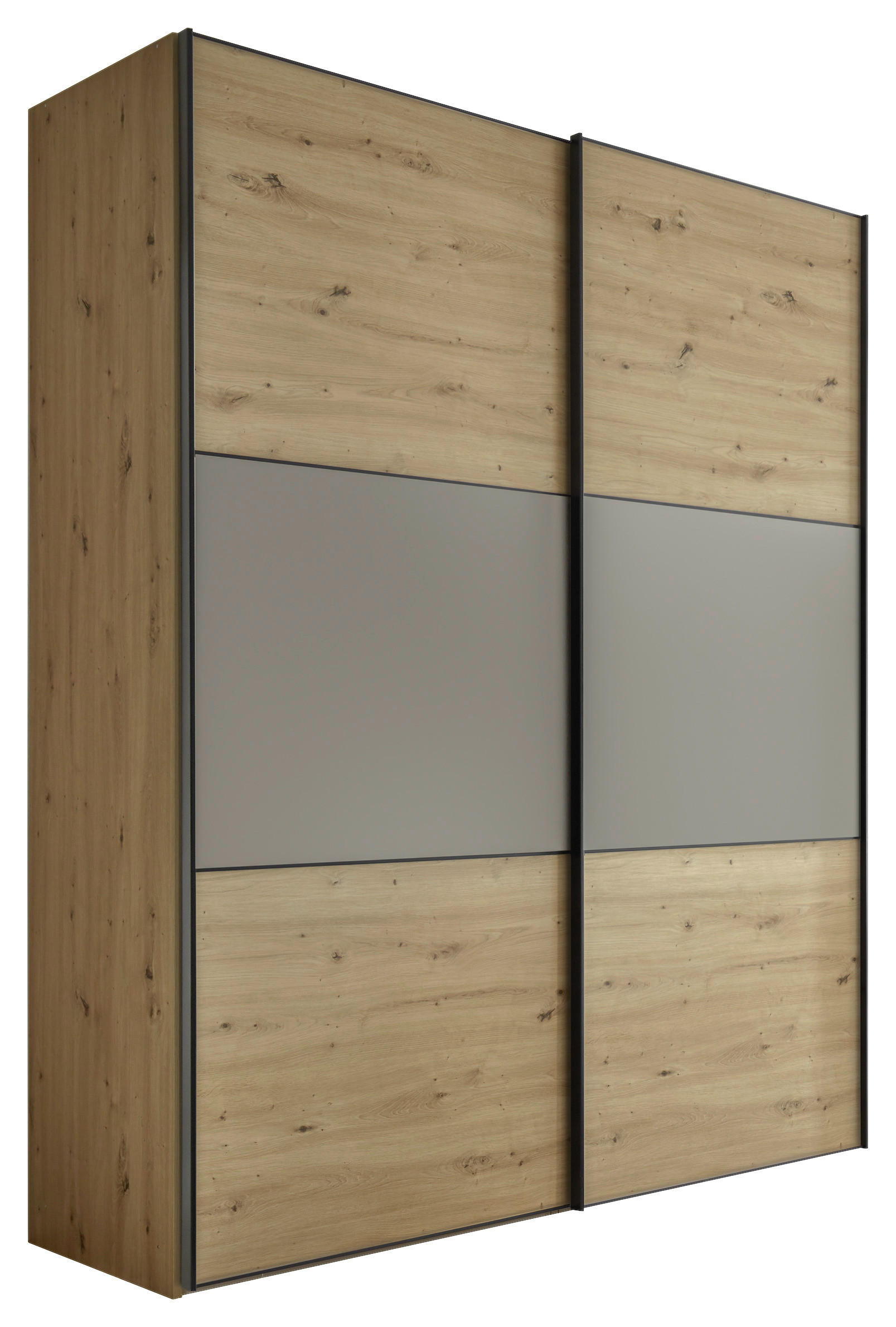 Moderano Schwebetürenschrank Hellgrau, Eiche Artisan 188x222x68 cm