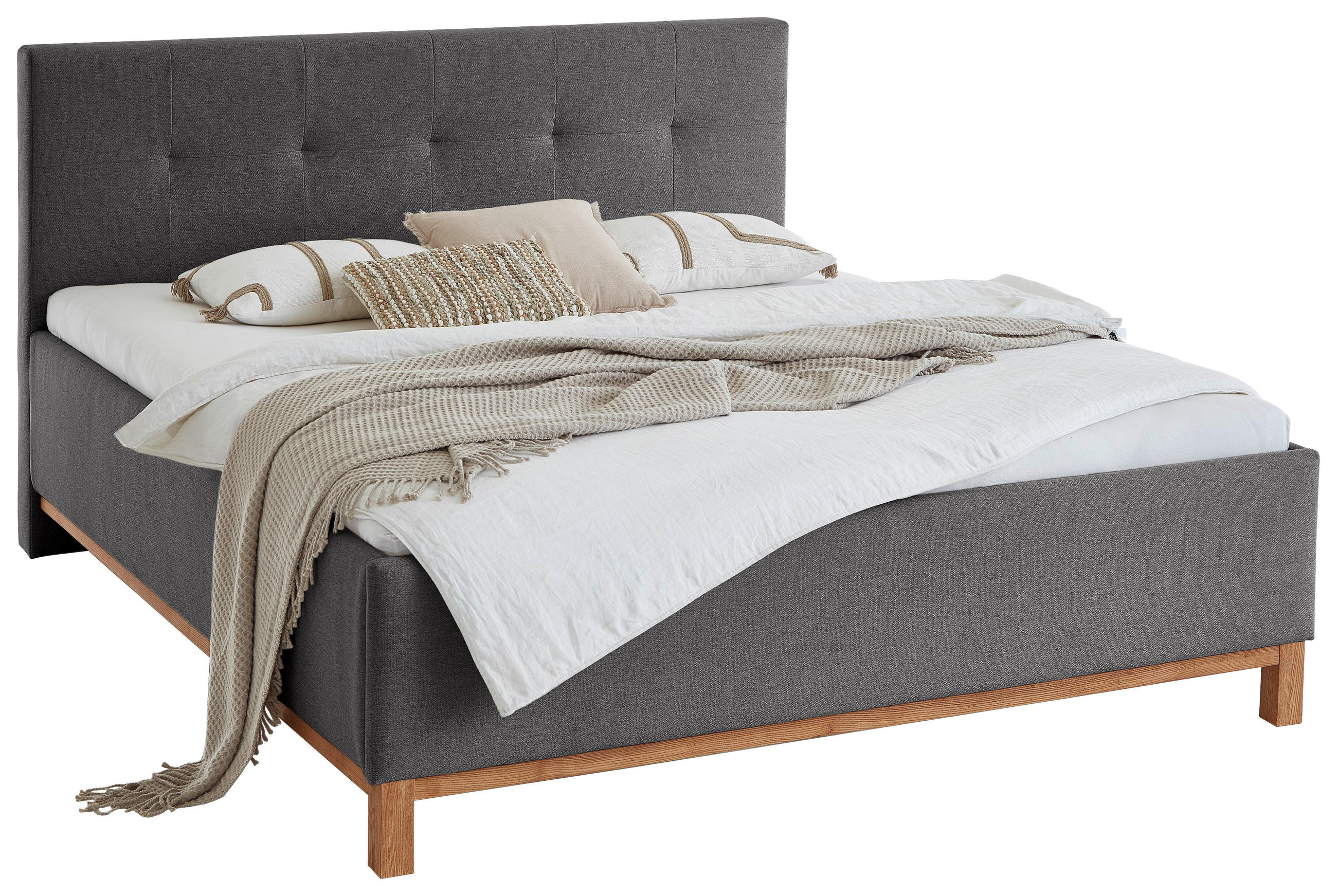POLSTERBETT 180/200 cm  in Anthrazit  - Eichefarben/Anthrazit, MODERN, Holz/Textil (180/200cm) - Livetastic