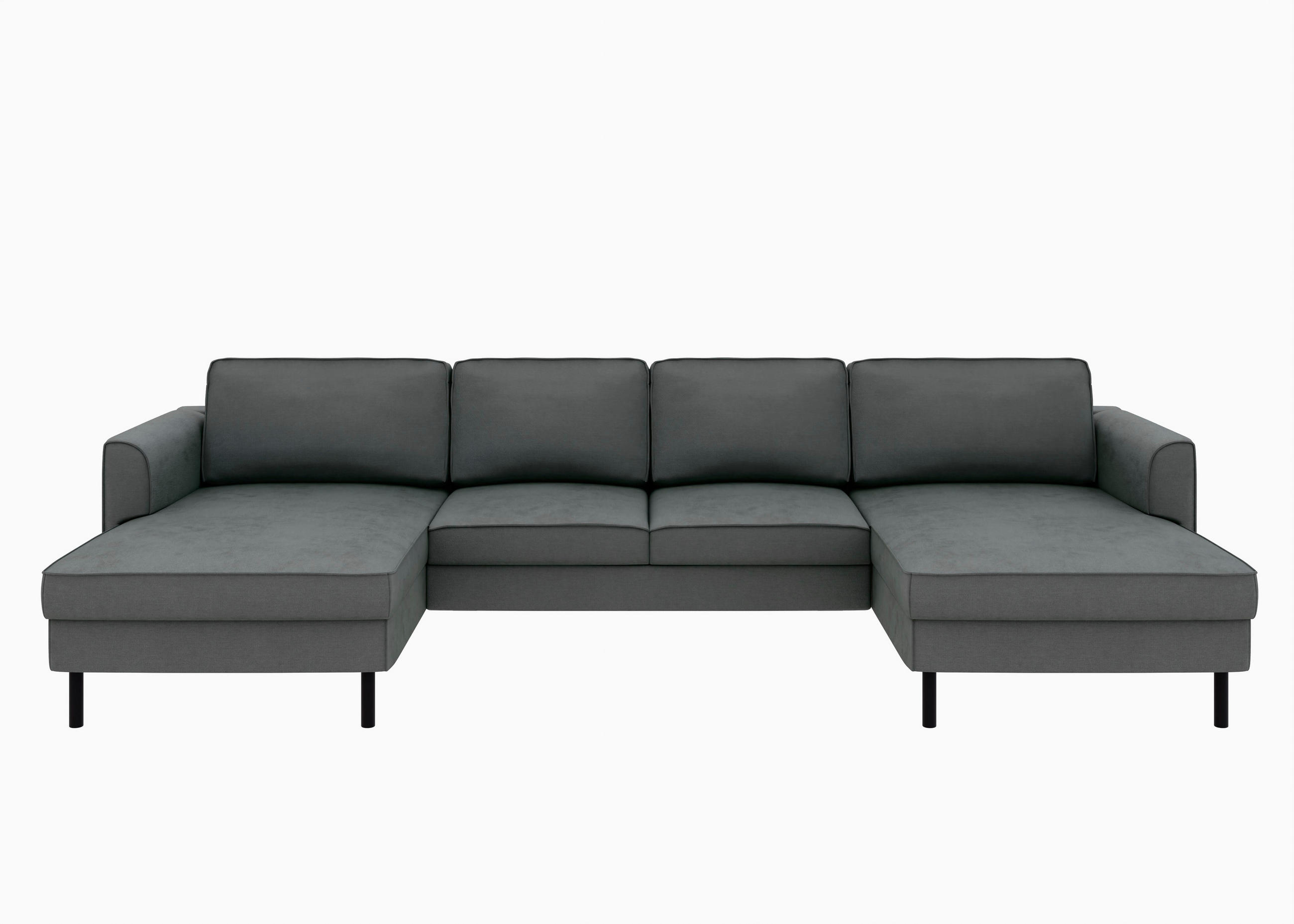 WOHNLANDSCHAFT Anthrazit Struktur  - Anthrazit/Schwarz, MODERN, Textil/Metall (161/306/161cm) - Trendmanufaktur