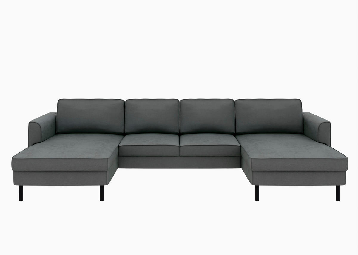 WOHNLANDSCHAFT Anthrazit Struktur  - Anthrazit/Schwarz, MODERN, Textil/Metall (161/306/161cm) - Trendmanufaktur