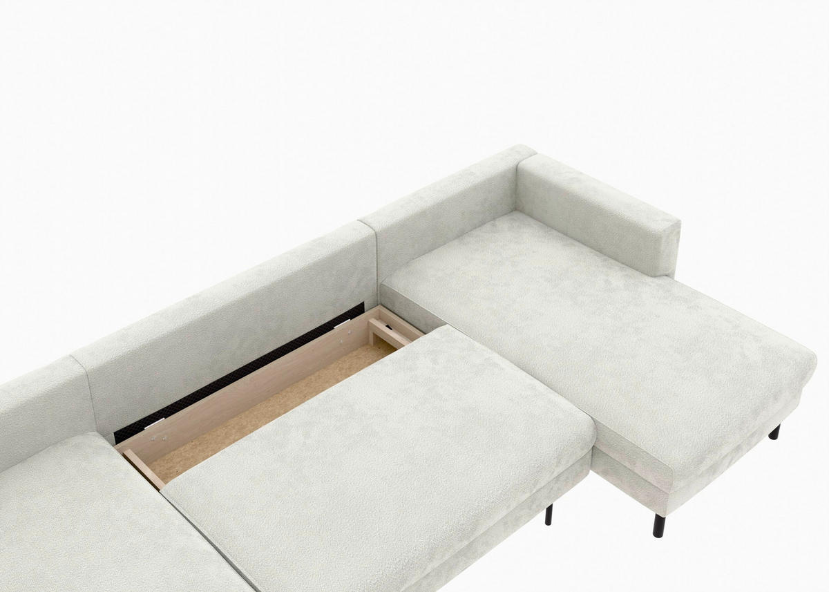 WOHNLANDSCHAFT Struktur Weiss  - Weiss/Schwarz, Modern, Textil/Metall (161/306/161cm) - Trendmanufaktur