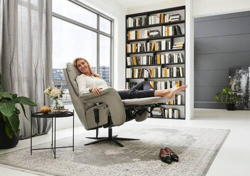 RELAXSESSEL in Leder Hellgrau  - Hellgrau/Schwarz, Design, Leder/Metall (83/116/87cm) - Valdera