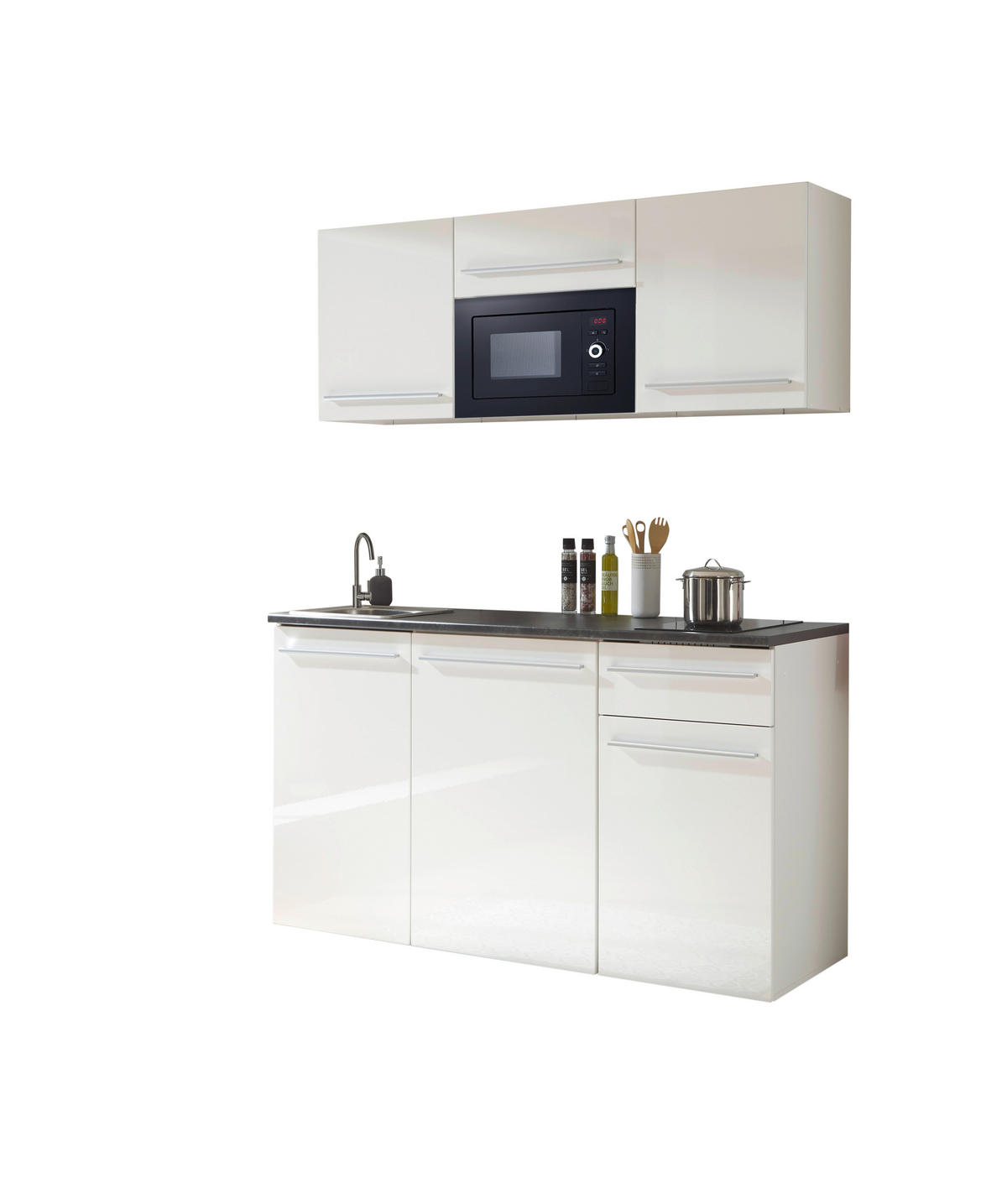 BLOK KUHINJA BEZ APARATA  braon, bela, bela visoki sjaj  - bela visoki sjaj/bela, Trendi, pločasti materijal/plastika (160cm) - MID.YOU