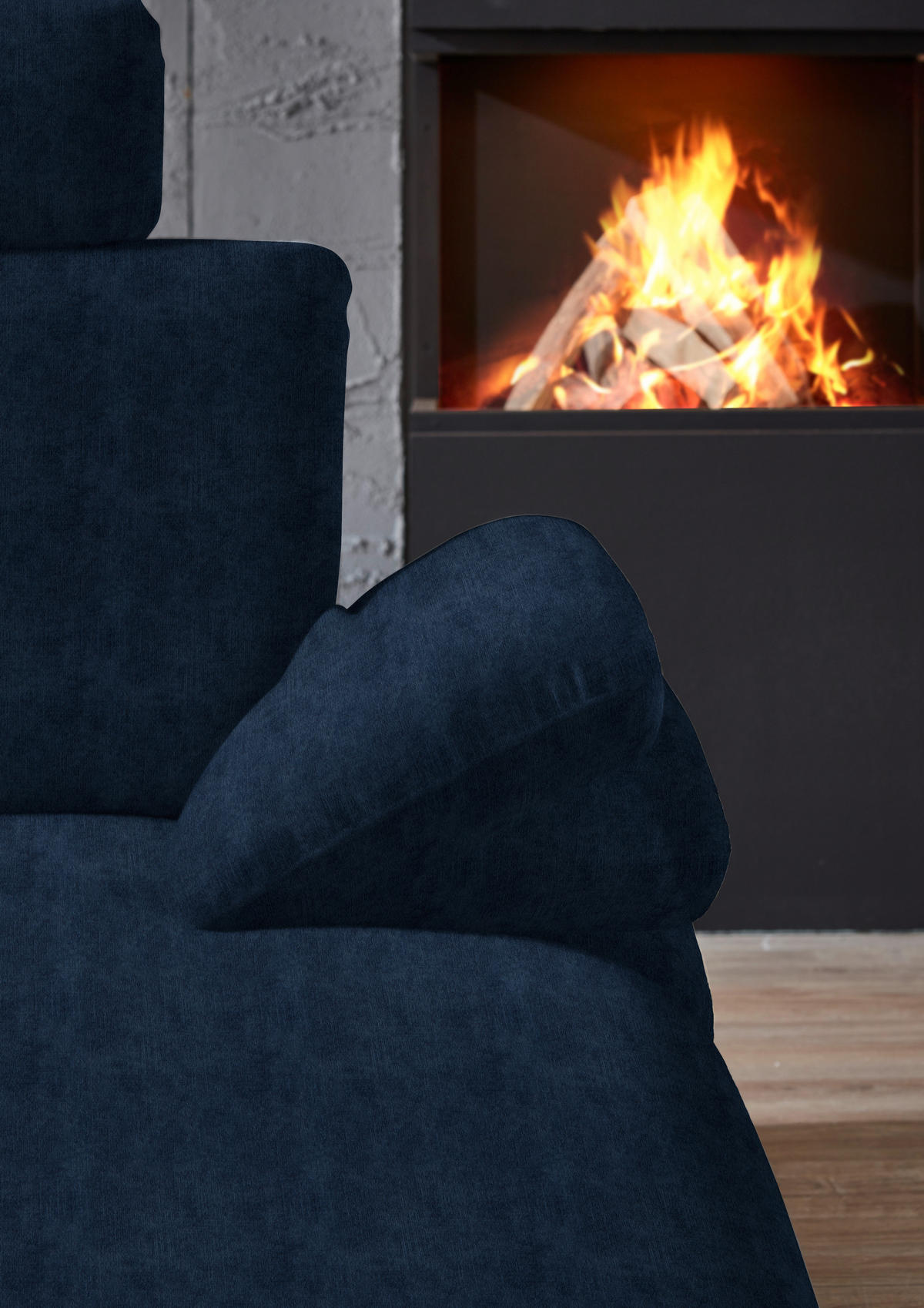 WOHNLANDSCHAFT in Velours Dunkelblau  - Schwarz/Dunkelblau, Design, Textil/Metall (208/344/180cm) - Dieter Knoll