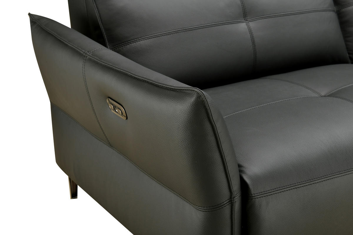 2,5-SITZER Schwarz Echtleder  - Schwarz, Design, Leder/Metall (220/98/101cm) - Novel