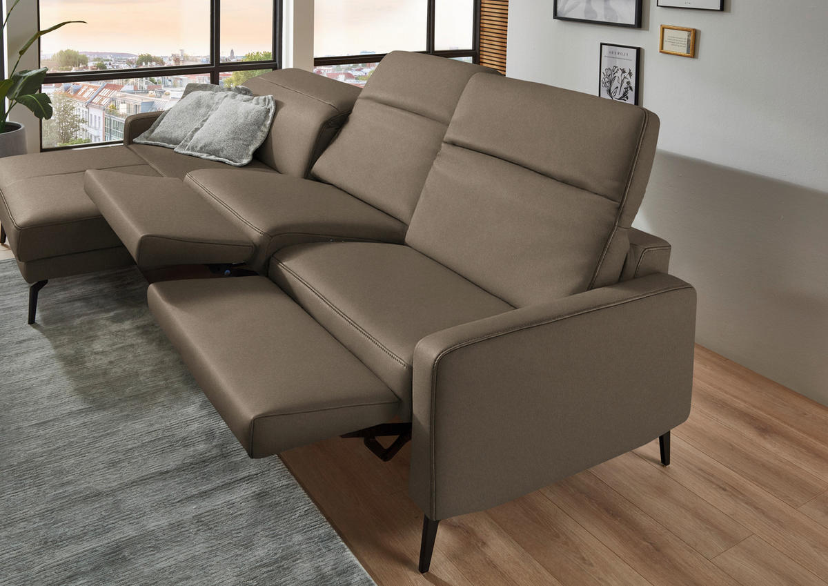 ECKSOFA  Echtleder Taupe  - Taupe/Schwarz, Design, Leder/Metall (179/323cm) - Dieter Knoll
