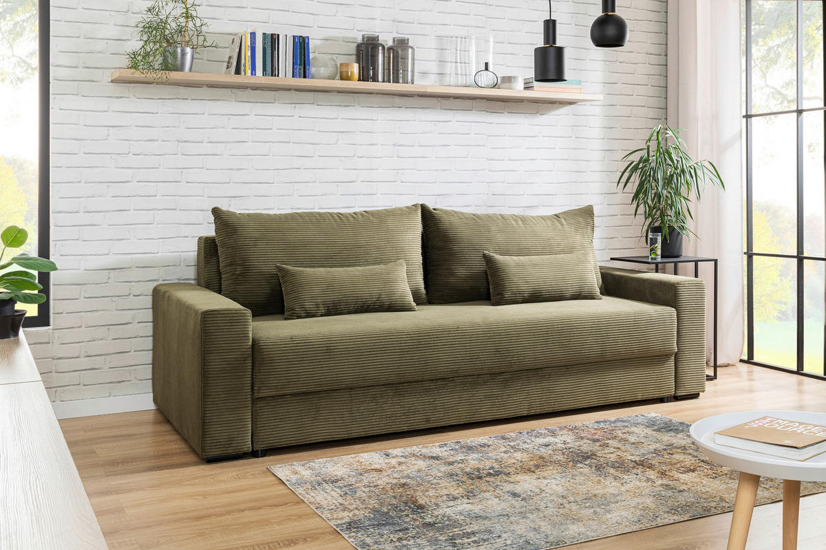SCHLAFSOFA in Cord Waldgrün  - Waldgrün/Schwarz, Konventionell, Kunststoff/Textil (233/92/108cm) - Carryhome